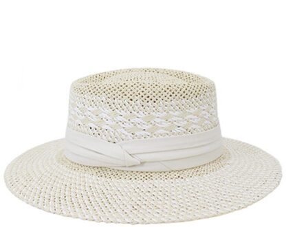Stro Hoeden Vrouwen Mannen Zomer Lente Ronde Top Wide Brim Zomer Hoeden Groen Blauw Gestreepte Riem Band Luxe Natuurlijke Raffia zomer Hoed 6