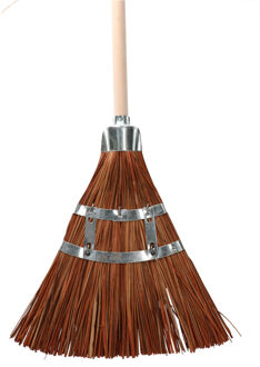 Stro/palmyra bezem met houten Steel - 142 cm - buiten bezem - harde haren