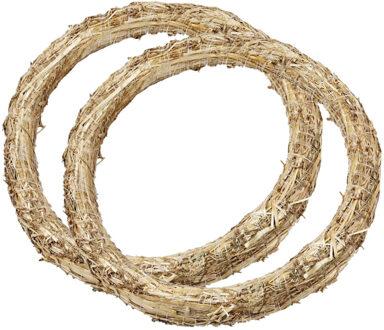 Strokransen/kransen - 2x - stro - D35 x H3 cm - DIY/hobby krans/deurkrans