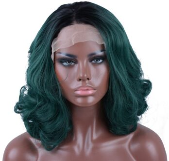 StrongBeauty Haarkant donkergroen Medium lengte Krullend Haar Synthetische Hittebestendige Fiber vrouwen Volledige pruiken