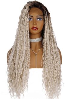StrongBeauty Synthetische Lace Front Pruik Ombre Lange Krullend Haar zilvergrijs/Zwart wortels pruiken voor Vrouwen ZYZB33