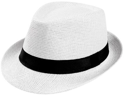 Strooien Hoed Unisex Mode Trilby Cap Mannen En Vrouwen Eenvoudige Strand Outdoor Zon Hoeden Sombrero De Mujer Gorros mujer wit