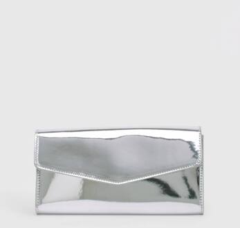 Structured Fold Over Clutch Tas, Silver - ONE SIZE