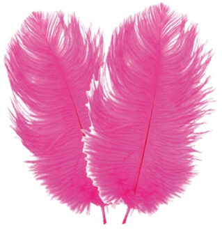 Struisvogelveren/sierveren - 2x - fuchsia - 30-35 cm - decoratie/hobbymateriaal - Verkleedveren Roze