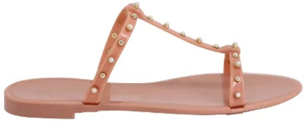 Stuart Weitzman Roze rubberen platte sandalen met parel studs Stuart Weitzman , Pink , Dames - 37 1/2 EU