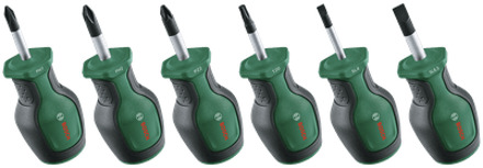 Stubby screwdriver set 6-piece (Schroevendraaierset kort 28mm 6 stuks: PH1, PH2, PZ2, TX20, SL4, SL6,5) - 1600A032UK