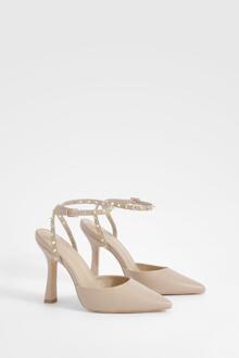 Stud Detail Two Part Court Shoe, Nude - 8