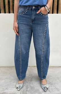 Studded Barrel Jeans Stretch Blauw