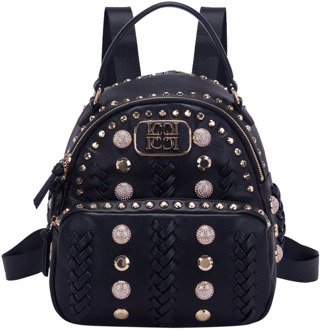 Studded Hammered Effect Backpack La Carrie , Black , Dames - ONE Size