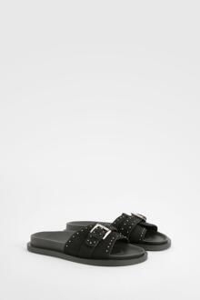 Studded Leather Sliders, Black - 37