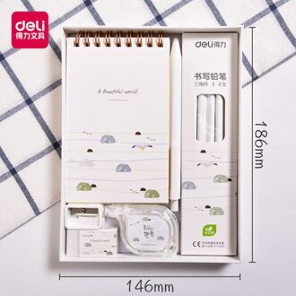 Student Briefpapier Set Primaire Hoge School Leuke Cartoon Kinderen Notebook Pen Tape Gum Puntenslijper 68886B