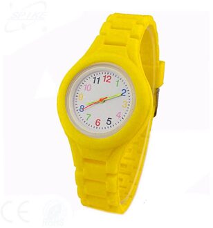 Student Examen Klok Kinderen Horloge Effen Kleur Siliconen Band Eenvoudige Numbers Kids Horloges Voor Meisjes Jongens Vrouwen Quartz Horloge geel
