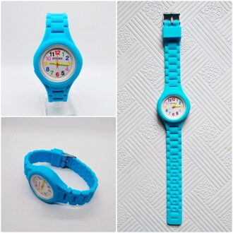 Student Examen Klok Kinderen Horloge Effen Kleur Siliconen Band Eenvoudige Numbers Kids Horloges Voor Meisjes Jongens Vrouwen Quartz Horloge lucht blauw