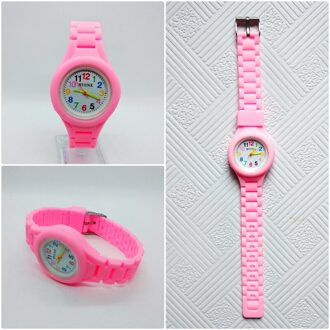 Student Examen Klok Kinderen Horloge Effen Kleur Siliconen Band Eenvoudige Numbers Kids Horloges Voor Meisjes Jongens Vrouwen Quartz Horloge Roze