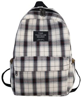 Studenten Rugzak Vrouwen Plaid Patroon Schooltas Canvas Softback Campus Stijl Rugzak Reizen Rugzak Vrouwelijke Rugzakken Dames wit