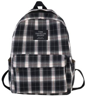Studenten Rugzak Vrouwen Plaid Patroon Schooltas Canvas Softback Campus Stijl Rugzak Reizen Rugzak Vrouwelijke Rugzakken Dames zwart