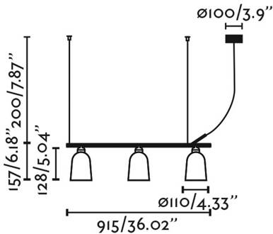Studio hanglamp, roze, gedecentraliseerd, lengte 91 cm, 3-lamps. roze, zwart