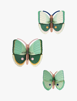 Studio ROOF wanddecoratie Fern striped butterflies set van 3 Groen