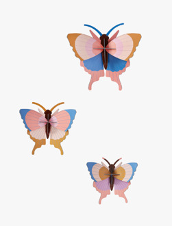 Studio ROOF wanddecoratie Gold Rim butterflies set van 3 Multi color