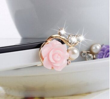 Style Solid Hars Bloem Stof Plug 3.5Mm Koptelefoon Plug Mobiele Telefoon Ear Cap Dust Plug Voor Iphone Samsung stof Plug roze roos