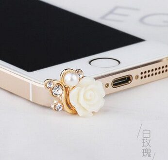 Style Solid Hars Bloem Stof Plug 3.5Mm Koptelefoon Plug Mobiele Telefoon Ear Cap Dust Plug Voor Iphone Samsung stof Plug wit roos