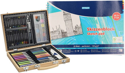 Stylex 67-delige potloodset / potloden in koffer met A4 schetsboek 25 vellen