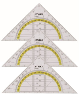 Stylex Geodriehoek - 3x - met liniaal en gradenboog - kunststof - 14 x 9 cm - wiskunde/school