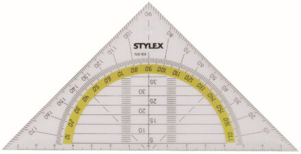 Stylex Geodriehoek - met liniaal en gradenboog - kunststof - 14 x 9 cm - wiskunde/school
