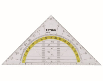 Stylex Geodriehoek Stylex met liniaal en gradenboog - kunststof - 14 x 9 cm - wiskunde/school - Geodriehoeken Transparant