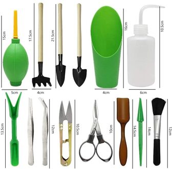 Succulenten Gereedschap Mini Tuin Handgereedschap Set Transplanteren Gereedschap Miniatuur Planten Tuinieren Tool Set Voor Indoor Miniatuur A 14PcsGreen
