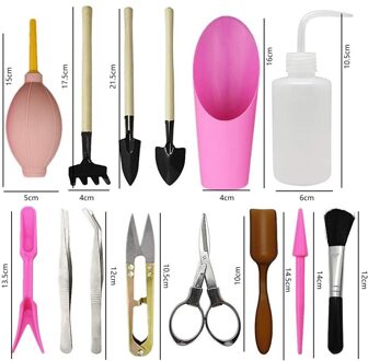 Succulenten Gereedschap Mini Tuin Handgereedschap Set Transplanteren Gereedschap Miniatuur Planten Tuinieren Tool Set Voor Indoor Miniatuur A 14stk roze