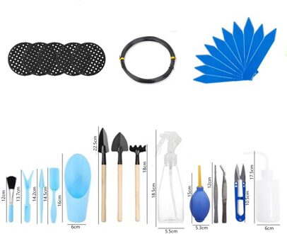 Succulenten Gereedschap Mini Tuin Handgereedschap Set Transplanteren Gereedschap Miniatuur Planten Tuinieren Tool Set Voor Indoor Miniatuur B 16stk blauw