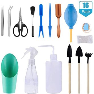Succulenten Gereedschap Mini Tuin Handgereedschap Set Transplanteren Gereedschap Miniatuur Planten Tuinieren Tool Set Voor Indoor Miniatuur C 16stk