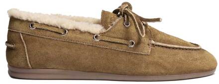 Suède boat loafers met fur Mule  camel - 37,38,39,40,