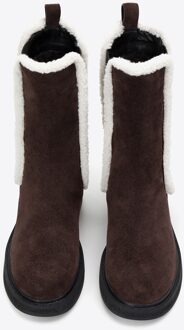 Suède Chelsea Boots voor dames met imitatie schapenvacht, donkerbruin - maat Donker Bruin