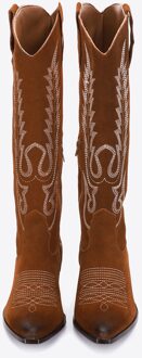 Suède Cowboylaarzen voor Dames met Borduurwerk Hoog Bruin Suède Leer - maat