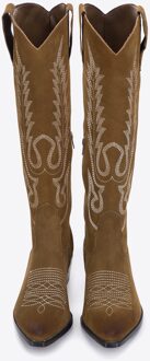 Suède Cowboylaarzen voor Dames met Borduurwerk, Hoog Groen Suède Leer