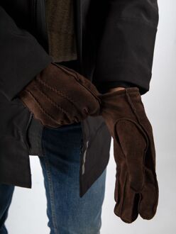 Suede Handschoen Donkerbruin - L