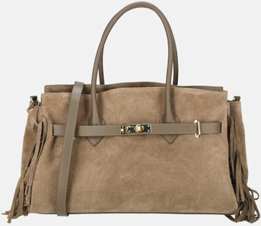 Suede handtas franjes darktaupe
