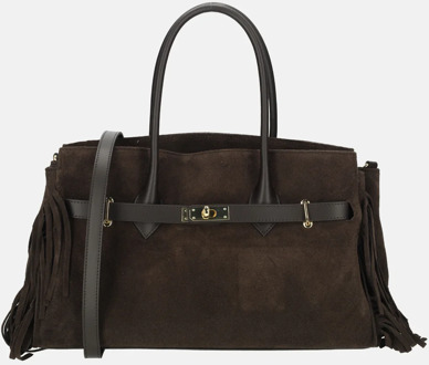 Suede handtas franjes donkerbruin