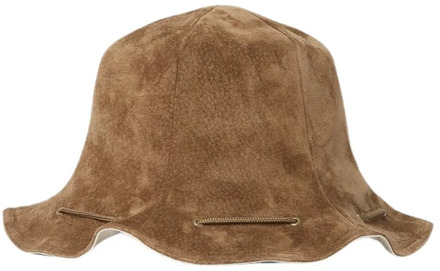 Suède Leren Trekkoord Bucket Hat Hender Scheme , Brown , Heren - ONE Size