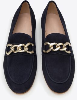 Suède Loafers voor Dames met Ketting, Eenvoudig Marineblauw Donkerblauw