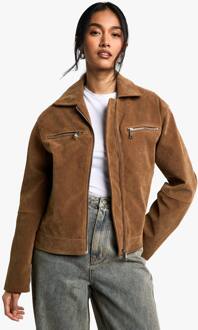 Suède Look Ritssluiting Jas, Tan - 44