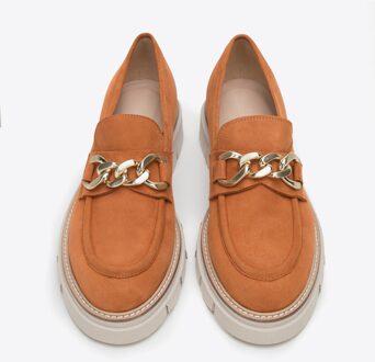 Suède Mocassins voor dames met ketting op platform, baksteenrood - EU 38