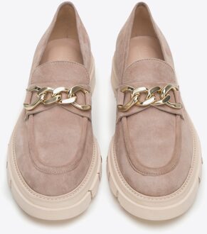 Suède Mocassins voor Dames met Ketting op Platform Beige