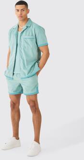 Suede Oversized Shirt And Short, Blue - L