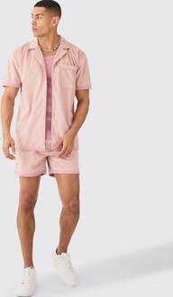 Suede Oversized Shirt And Short, Pink - L