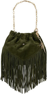 Suède schoudertas met franjes Mini  donkergroen - One Size,
