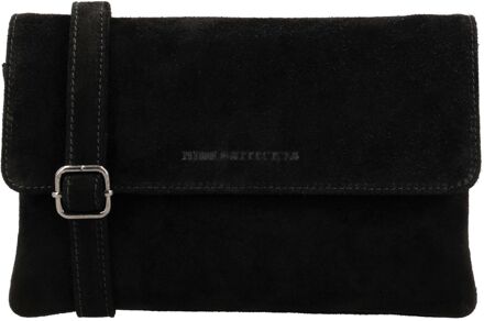 Suede Shoulderbag black damestas polstasje Zwart - H 16 x B 24,50 x D 11 cm