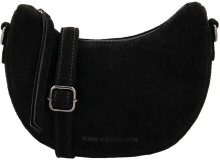 Suede Shoulderbag black damestas Zwart - H 16 x B 22 x D 5,50 cm